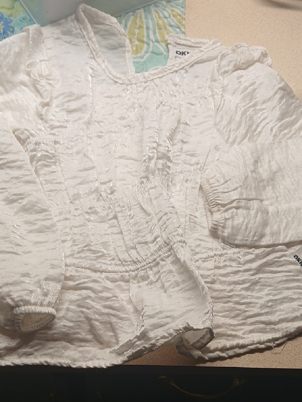 DKNY Girls White Textured Long Sleeve Top